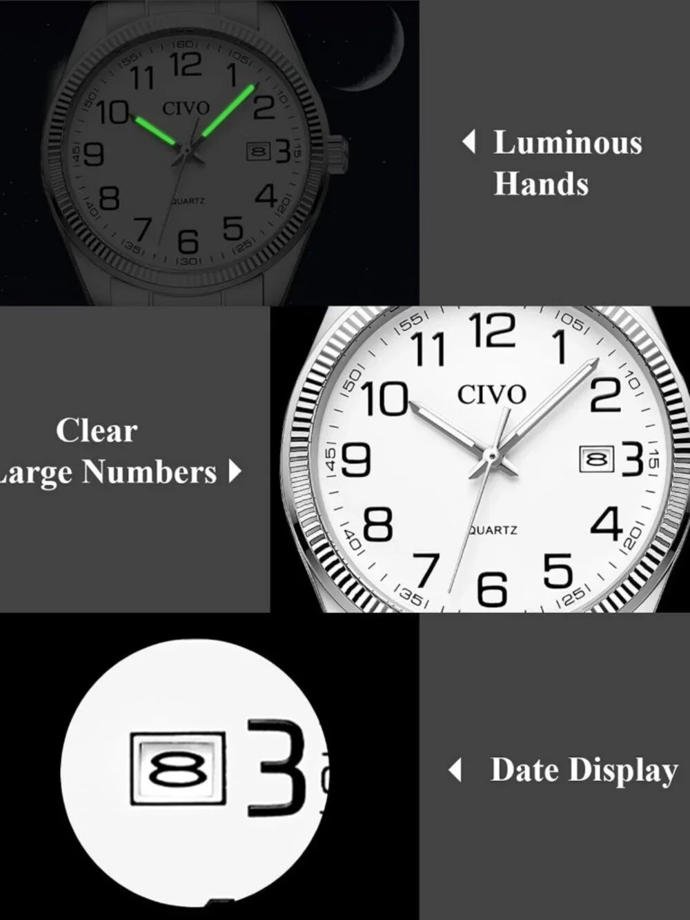 Stylish Silver Analog Dress Watch for Men - Stainless Steel, Date Feature